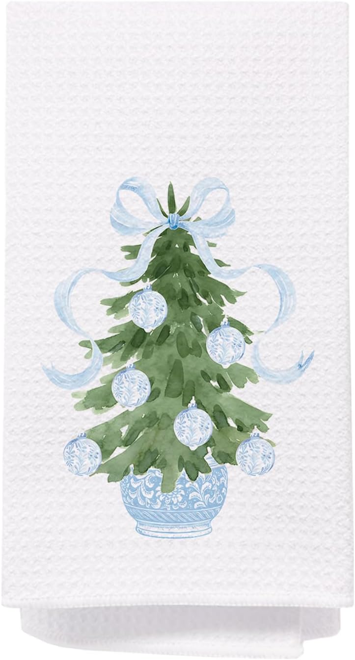 SPBL&L Light Blue Chinoiserie Christmas Kitchen Towels, Light Blue Bow Christmas Hand Towels for Bathroom, Chinoiserie Decor, Christmas Dish Towels, Christmas Kitchen Bathroom Decor, 16x24 Inch - Image 1